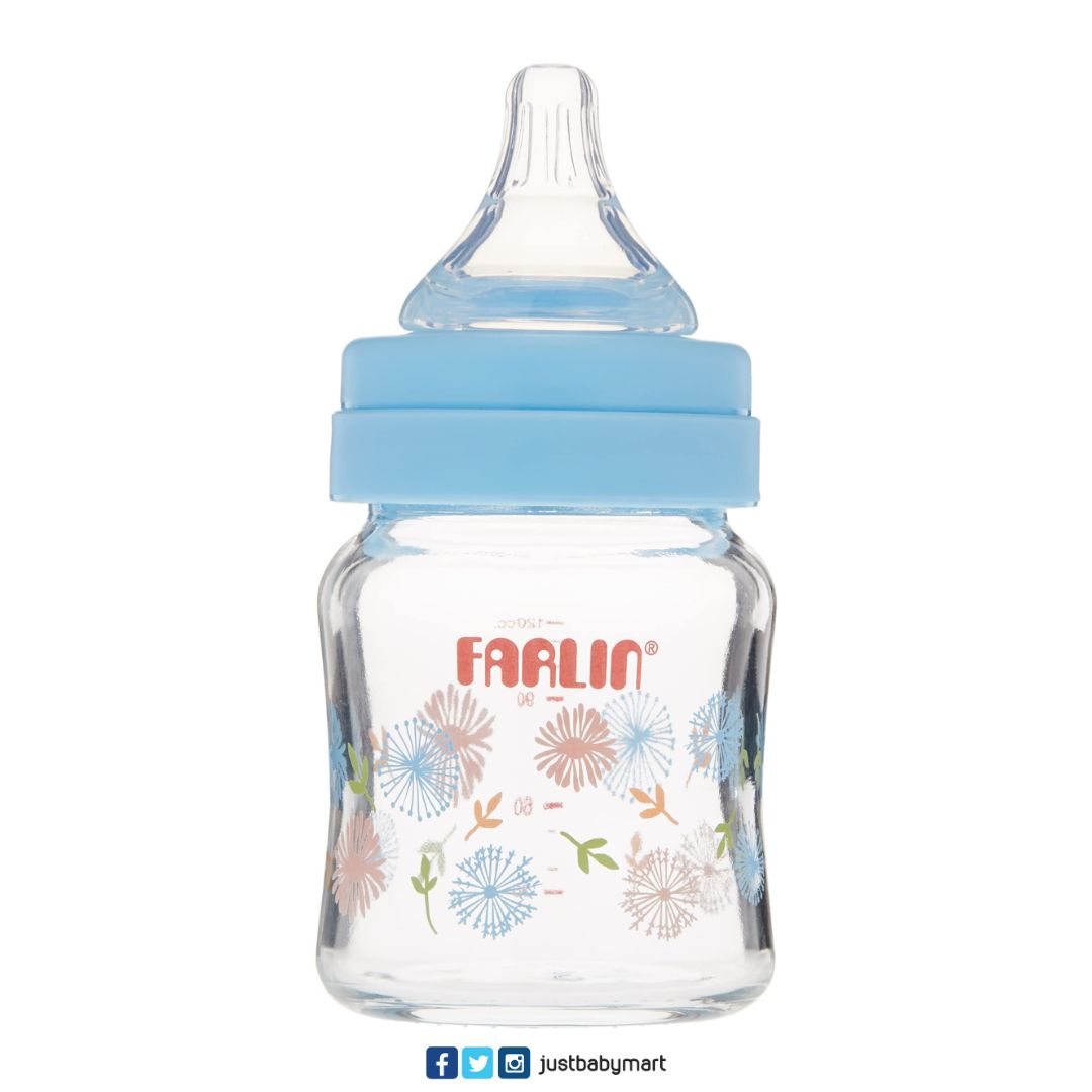 Farlin Floral Series Glass Bottle 120ml - Blue