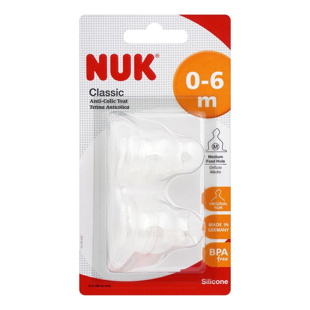 Nuk Classic Anti-Colic Silicone Teats, 0-6m, Medium Feed, 2-Pack, 10709090 Online in Pakistan Lahore Karachi Islamabad