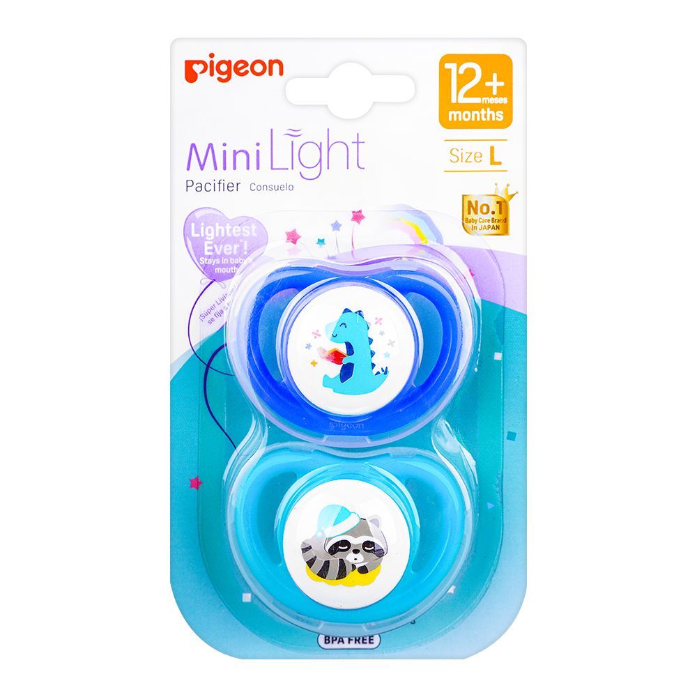 Pigeon Minilight 2 Pack Soothers for 12 Months - Dino Read and Raccoon 4902508782487 Pakistan Lahore Karachi Islamabad
