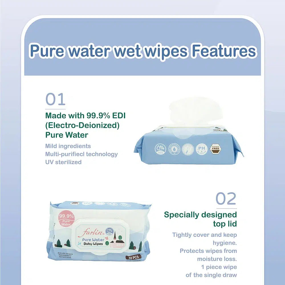 Buy Farlin Pure Water Baby Wipes – 80 Pcs Flip Top Online in Pakistan