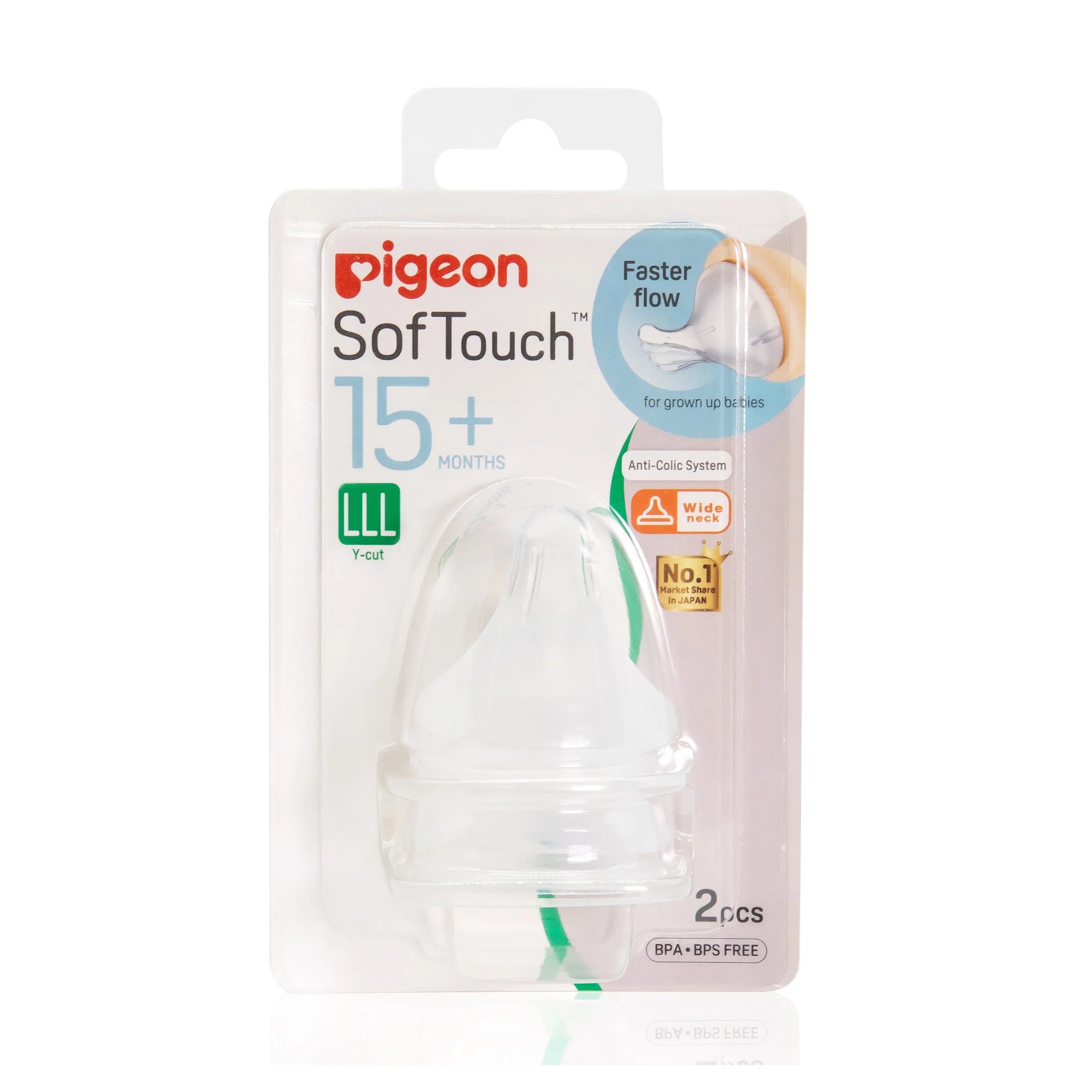 Pigeon SofTouch Wide Neck Nipples and Teats 2 Pack - 15 Months +
