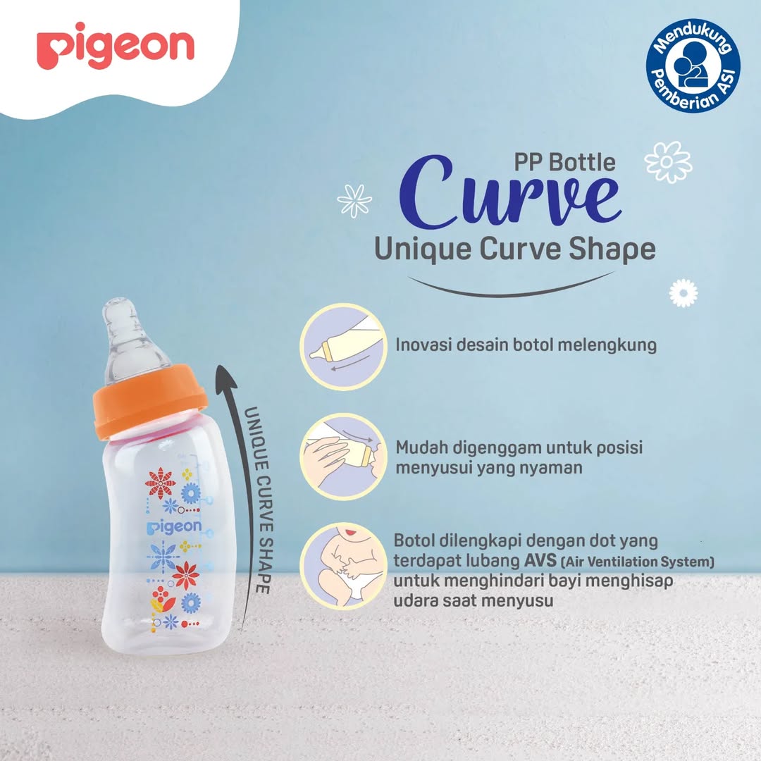 Pigeon Curve PP Nursing Feeding Bottle 5OZ 150ml in Pakistan - Orange Color