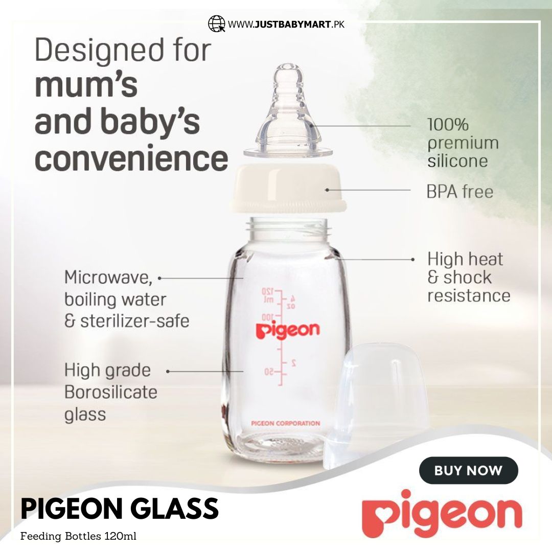 Pigeon Standard Neck Glass Feeding Bottle 120ml A480 in Pakistan with Free Delivery in Pakistan