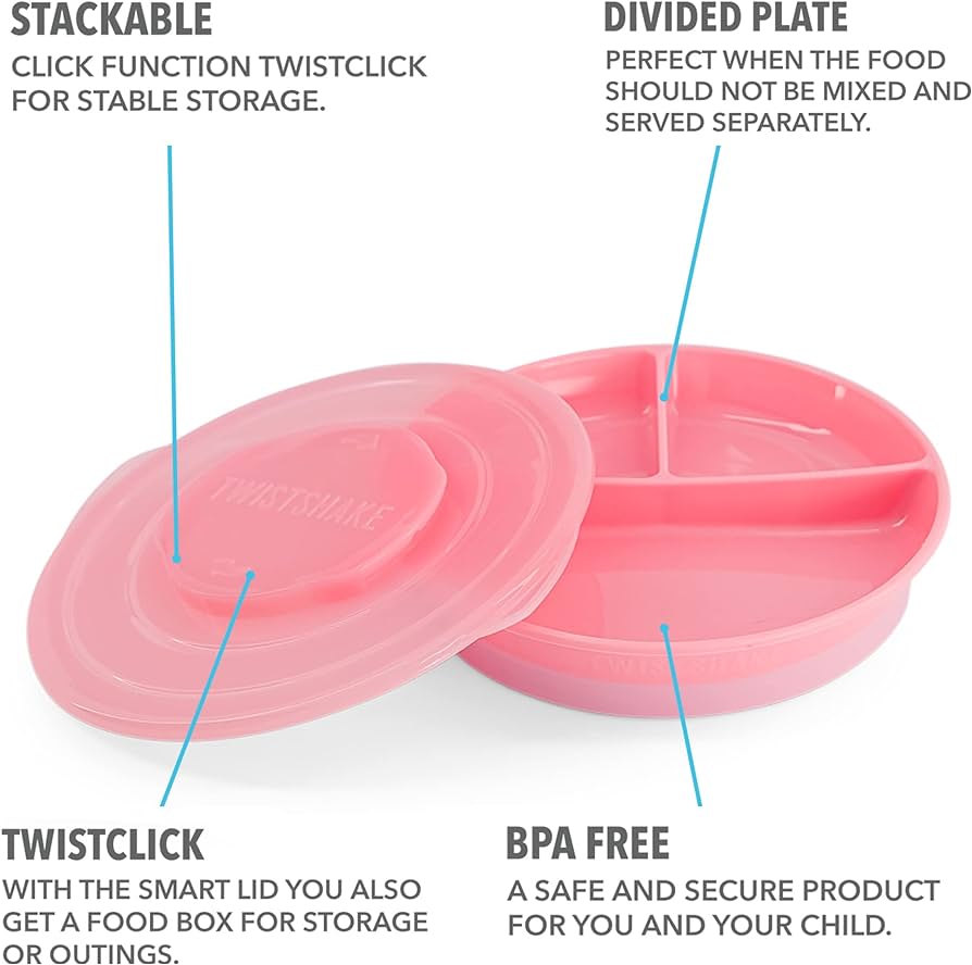 Twistshake Divided Plate For 6 Months above in Pastel Pink