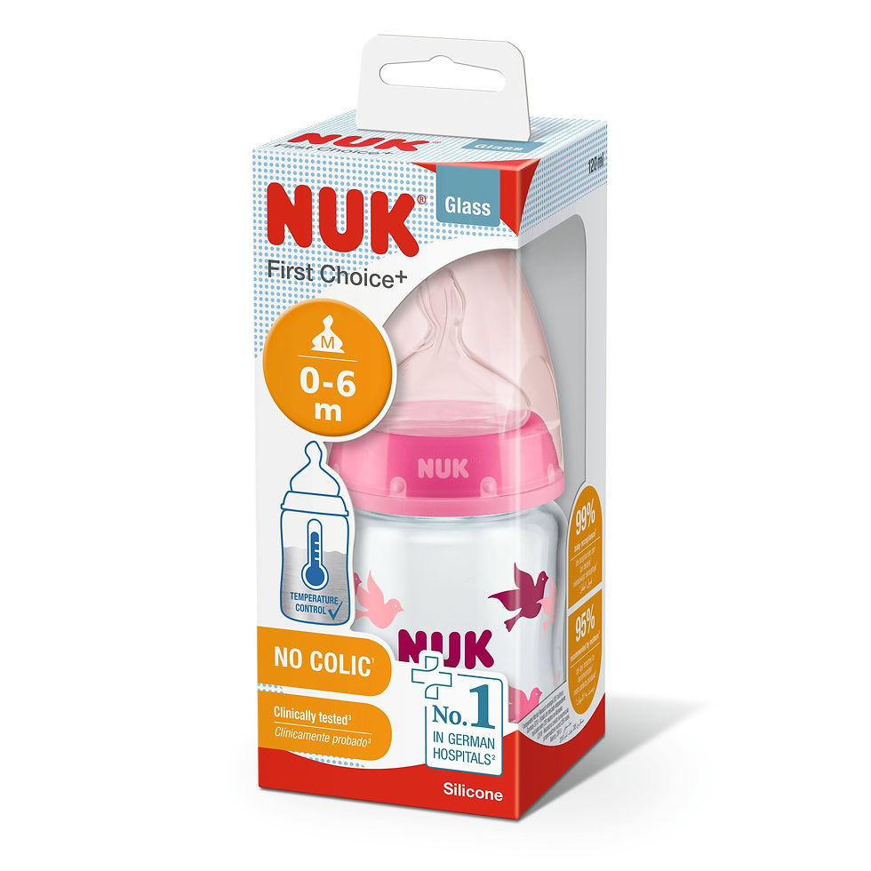 NUK First Choice + Glass Feeding Bottle 120ml - 0-6 Months with Medium Feed Hole in Pakistan